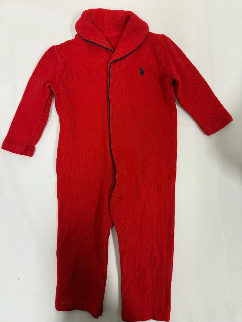 Ralph Lauren Bright Red Shawl-Collar One-Piece Footie